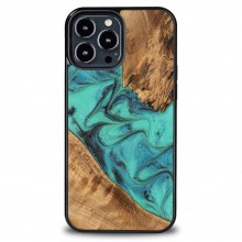 Bewood Unique Turquoise iPhone 13 Pro Max Wood and Resin Case - Turquoise Black
