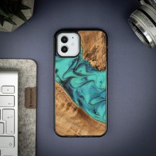 Bewood Unique Turquoise iPhone 12/12 Pro Wood and Resin Case - Turquoise Black