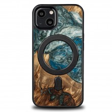 Wood and Resin Case for iPhone 13 MagSafe Bewood Unique Planet Earth - Blue-Green